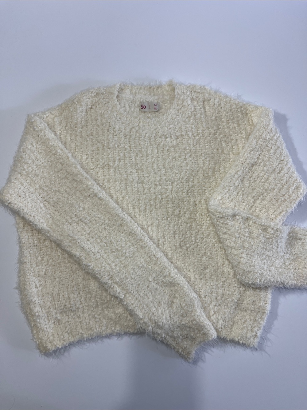 SO Cream Fuzzy Crewneck Sweater